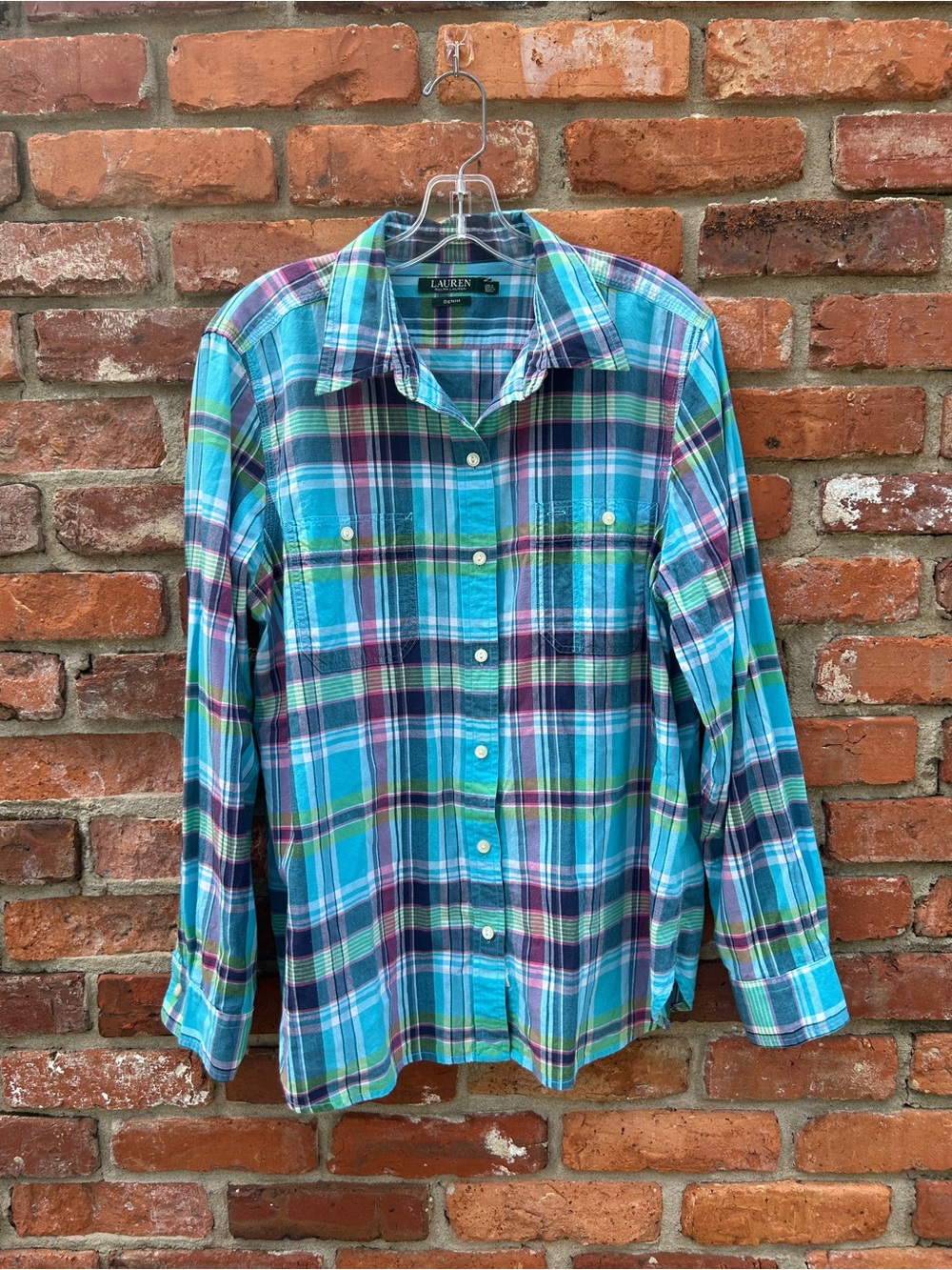 Lauren Ralph Lauren Turquoise Plaid Button-Down Shirt Size XL
